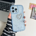 Sroof Case For iPhone 11 12 13 14 15 Pro Max 6 7 8 14 15 Plus X XR XS Max New Fresh Transparent Drip Glue Star Sparkling Powder with Large Waves and Pearl Heart phone case back cover. 