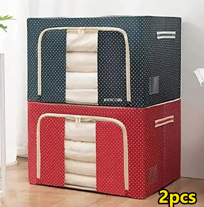 Pack Of 2 66ltr Storage Box Foldable Large Capacity Oxford Cloth Clothes Sundries Organizer Case For Household