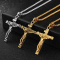 Mens Silver Stainless Steel Jesus Christ Crucifix Cross Pendant Necklace Chain ZHANGNA. 
