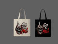 Skull Middle Finger "Go To Hell" Printed Tote Bag– Black & White. 