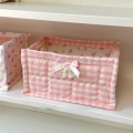 Fabric Quilted Storage Basket Cute Fabric Storage BOX Fabric Home Decoration Pink. 