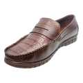 Brown None Lace Loafer Crocodile pattern Formal Leather Shoes For Boys. 