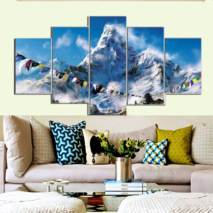 5 Panel Cotton Wall Hang Canvas Art 3 x 5 Feet (Moutain Scenary)