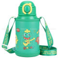 500ml Premium Kids Vacuum Flask with Straw & Shoulder Strap - SUS 316 Stainless Steel Insulated Water Bottle - DIY 3D Cute Stickers & Soft Silicone Sleeve - Keeps Hot/Cold for School & Travel. 