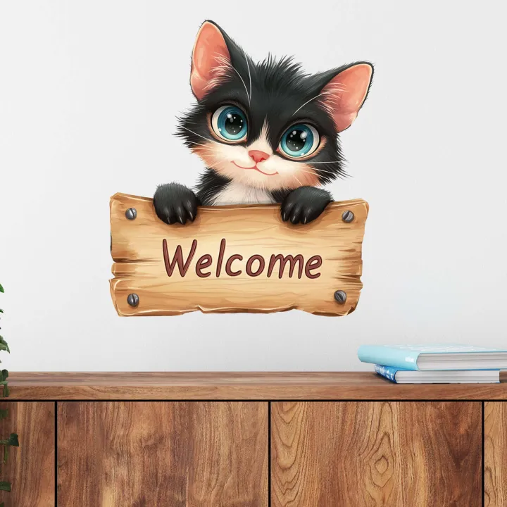 MS-GAM090%20Cartoon%20Cute%20Kitten%20Welcome%20English%20Slogan%20Door%20Living%20Room%20Home%20Decoration%20Wall%20Sticker%20-%20Image%203