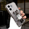 New Phone case infinix Smart 9 Back cover with Cartoon 3D Bear Stand Luxury Slim Gradient Plating Glitter Girls Stylish For infinix Smart9 case. 