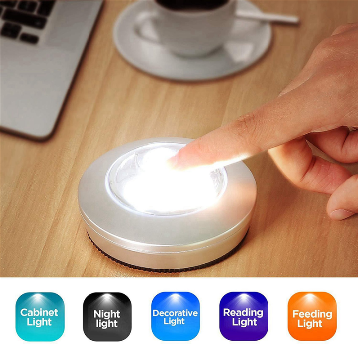 JINMY%2010%20Pack%20LED%20Battery-Powered%20Wireless%20Night%20Tap%20Lamp%20Stick-on%20Push%20Safe%20Lights%20for%20Hallway%20Closets%20Cabinets,%20Silver%20-%20Image%205
