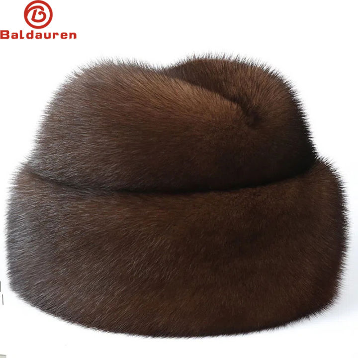 Russian Motorcycle Black Men's Aviator Mink True Thickened Winter Cap/Brown Label Senior Ears Warm Hat Style Mink Hat