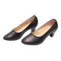 Solid Black Vinci Block Heel Closed Shoes For Women. 