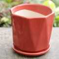 Maroon Triangle Pattern Ceramic Pot With Plate 9X8Inch. 