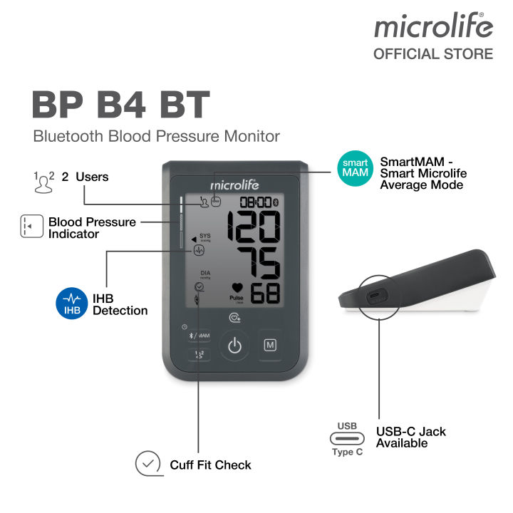 Microlife%20BP%20B4%20BT%20Bluetooth%C2%AE%20%7C%20Digital%20Blood%20Pressure%20Monitor%20for%20Home%20Use%20%7C%20Fully%20Automatic%20Upper%20Arm%20BP%20Machine%20%7C%20Large%20LCD%20Display%20%7C%20Memory%20for%202%20Users%20%7C%20Comfortable%20Cuff%20(22%E2%80%9342%20cm)%20%7C%20Battery%20Operated%20or%20Type-C%20Data%20Cable%20-%20Image%202