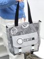 Kemitu Black Tote Bag With Newspaper Print And Buckle Closure -Trendy Shoulder Bag For Daily Use. 