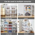 Shoe Boxes Clear Plastic Stackable, Shoe Organizer for Sneaker Storage with Magnetic Front Door Shoe Display Case Shoe Containers,Easy Assembly(13.6"x10.6"x7.7" Clear White) ( Single Piece). 