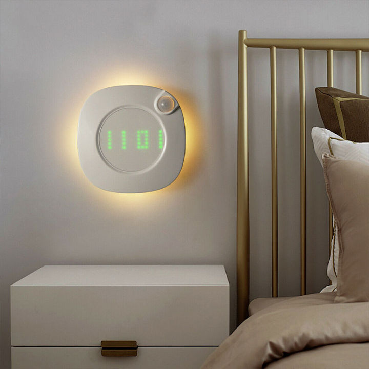 LED Digital Time Wall Clock With PIR Motion Sensor Night Light Home