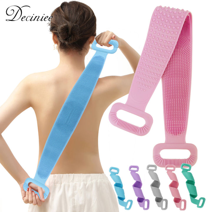 Silicone Body Scrubber Bath Brush Exfoliating Shower Brush Bath Belt Body Scrub Back Massage Brush Cleaning Strap Bathing Tools