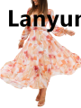Lanyun 2025 New Women's Long Sleeve Bohemian Floral Maxi Dress Style Sales promotion Beach Tassel Dress V-Neck Elegant Dresses Mature Women. 