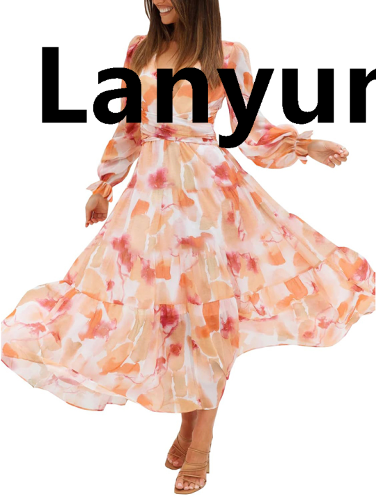 Lanyun 2025 New Women's Long Sleeve Bohemian Floral Maxi Dress Style Sales promotion Beach Tassel Dress V-Neck Elegant Dresses Mature Women