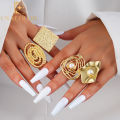 Enacolor New 4Pcs/Set Retro Gold Irregular Alloy Flowers Ring Set Joint Rings for Women  Girls  Exaggeration Jewelry Accessories Gifts. 