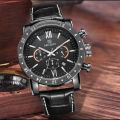 MEGIR M-3008L Chronograph Luminous Quartz Analog Leather Strap Wrist Watch - Black. 