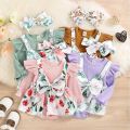 Newborn Baby Girls Summer Clothes Sets Ruffle Sleeve Top T-Shirt Floral Suspender Shorts Headband. 