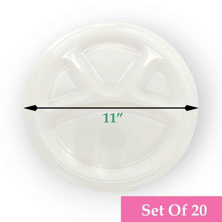 Durable Disposable Plastic Plates With Four Compartments – Khande Thali For Parties, Picnics, And Gatherings, Set Of 20