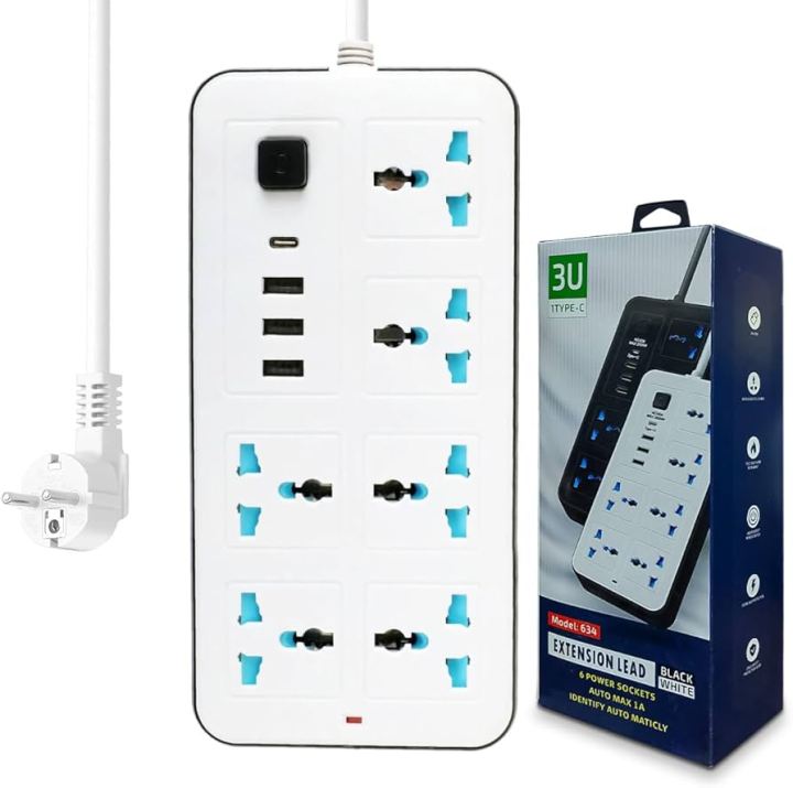 Usb Multi Socket Plug Power Socket Multiplug With 6 Socket, 3 USB Port, 1 Type C Port | Daraz ...
