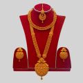 Gold Plated Rani Haar With Necklace,Earrings & Sirbindi Nepali Bridal Jewelry Rani Haar Combo Set Full Bridal Set Rani Haar For Bride Artificial Rani Haar Behuli Design Rani Haar Set Bridal Full Set Gold Polishedd Rai Haar Gold Design Ranihar For Marriage. 