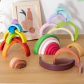 Portable Wooden Rainbow Building Blocks Rainbow Colors DIY Wood Stacker Toy Color Cognitive Stacking Design Arch Bridge Blocks Children Learning. 