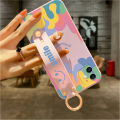 Hontinga for Infinix Note 12 Pro 5G Back Cover Wrist Strap Cartoon Smile Printed Square Liquid Silicone Phone Case. 