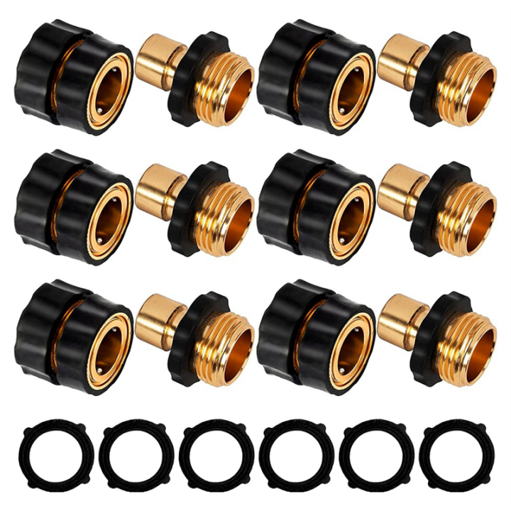 Garden Hose Fittings Brass Hose Quick Connect Male and Female Water Quick Release Hose Connector,6 Set