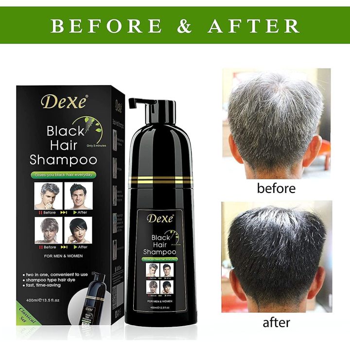 Black Hair Shampoo 400 ML - Natural Herbal Formula - Long-Lasting Fast Acting Dye - Easy & Safe to Use - Cover Gray Hair