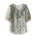 2026 Summer High Jacquard Chiffon Shirt Women's Short-sleeved Noble Temperament Lady Casual V-neck Korean Shirt. 