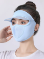Summer Women Sun Hat With Mesh Breathable Ice Silk Mask Outdoor Worker Anti-UV Full Face Cover Sunscreen Sunshade Cycling Cap. 