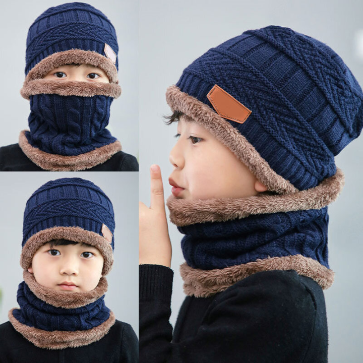 2%20In%201%20Winter%20Warm%20Fleece%20Liner%20Knitted%20Beanie%20Hat%20Tube%20Scarf%20Set%20Boys%20Girls%20Skullies%20Cap%20-%20Image%204