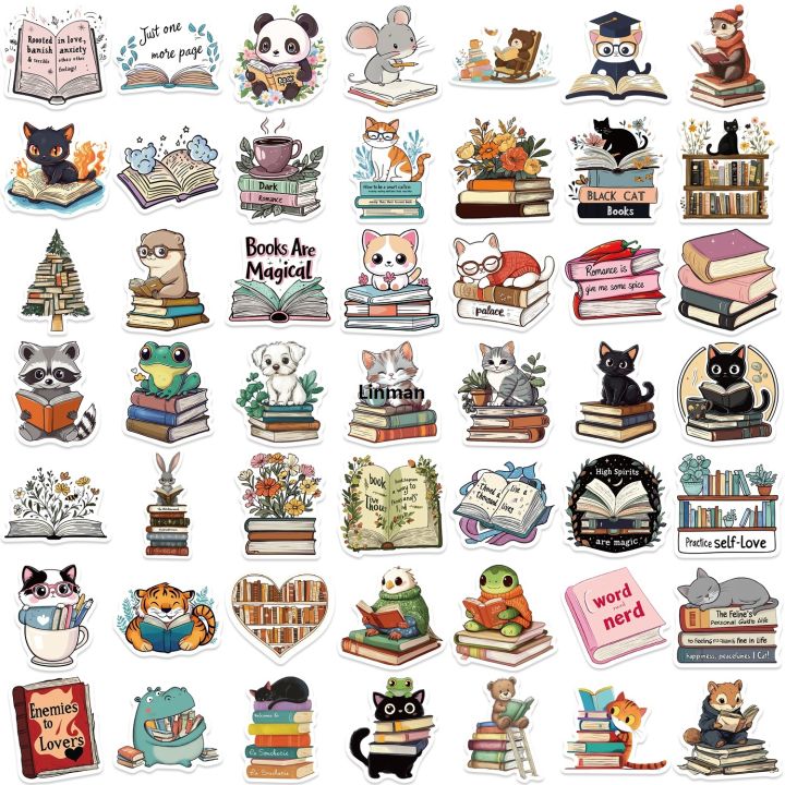 Linman 50pcs Cartoon Cute Animal Reading Stickers Pack Phone SuitcaBargain price se Computer Laptop Journaling Materials DIY Handmade Sticker