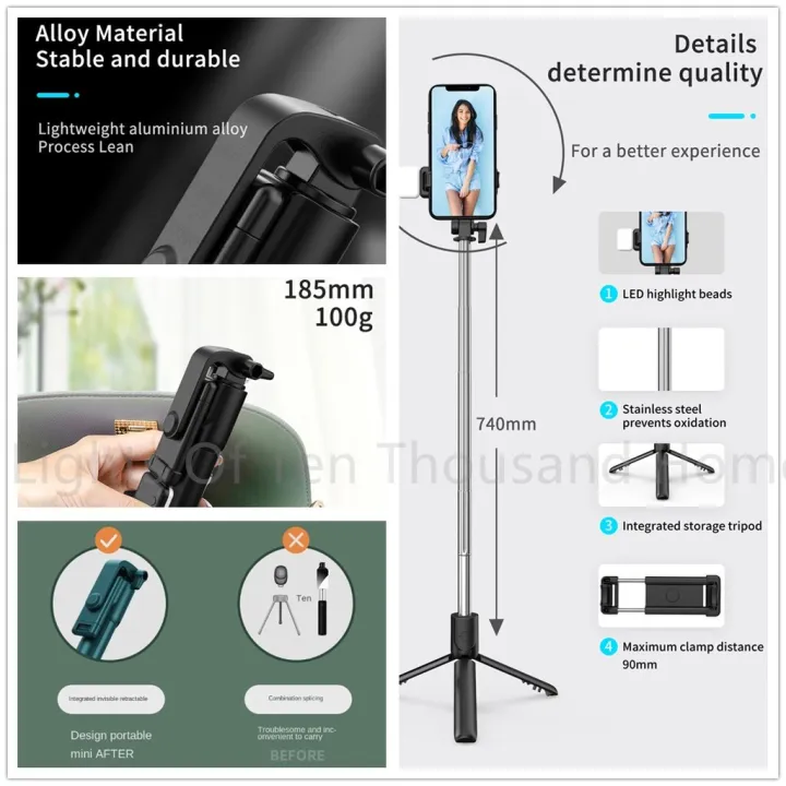 H1%20Wireless%20Bluetooth%20Selfie%20Stick%20tripod%20monopod%20stand%20Phone%20holder%20for%20Outdoor%20travel%203%20IN%201%20-%20Image%202