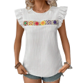 Women's Floral Embroidery Blouse White XL. 