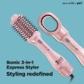 Ikonic 3 in 1 Express Styler , Professional Volumizer Blow Dryer 1200W Hot Air Brush for Women Innovative Air Flow Vents Mixed Styling Bristles Ceramic Titanium Tourmaline-Coated Brush Head, Multi Hair Styler for 75% shinier blowouts results. 