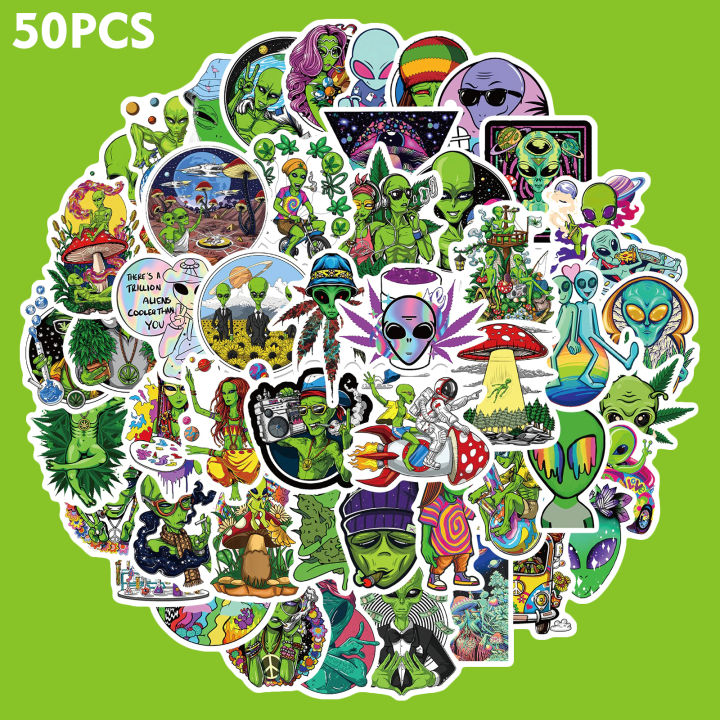 Artsy Home 25/50pcs Stoner Alien Leaves Stickers for Laptops and Skateboards Cellphone