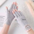 Fashion Thin Sun Protection Gloves Elastic Short Anti-UV Mittens Fingerless Cotton Gloves Cycling Driving Running. 
