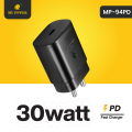 My Power 30 Watt PD Adaptor , Pd Charger, Type C Output Charger Black colour MP94pd Dock Round Indian Pin. 
