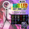 26cm RGB LED Ring Light With 7ft / 2M Tripod Selfie Colorful Photography Lighting for Studio Vlogging YouTube Short Video Live. 