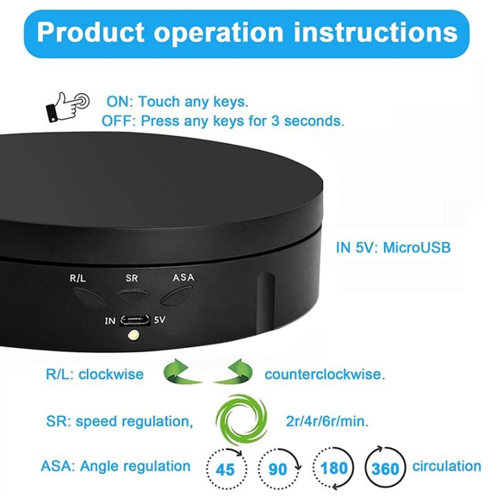 Motorized%20Rotating%20Display%20Stand,%20360%20Degree%20Photography%20Turntable%20with%206%20PVC%20Backgrounds,Battery/USB%20Power%20Supply%20White%20-%20Image%204