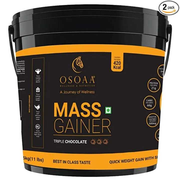 OSOAA Mass Gainer 5 kg Triple Chocolate, 420 Calorie, Creatine, Digestive Enzyme, Fast Muscle Weight Gain, 28 Vitamin & Mineral,