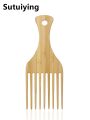 Sutuiying 1 pc natural bamboo and wood African style fork comb,wide toothed hair comb,anti static hairstyle tool,plug in curly hair comb. 