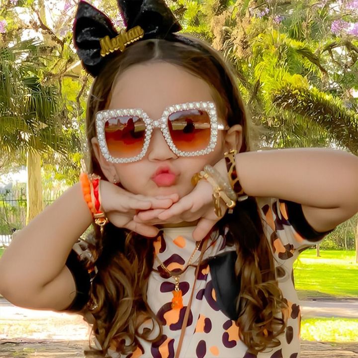 CAMKIDS Cute Kids Sunglasses Rhinestone Diamond Children Square Sunshades Girl Boy Colorful Lens Sparkling Princess Sun Glasses Trendy Miunzo