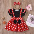 1-5 Years Children Outfit Baby Clothing Set Girl Summer Birthday Costume Kids Dots Tops Skirt Minnie Cosplay Suit with Headband. 