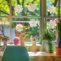 6/12 PCS Window Clings Double-Sided Window Stickers Daisy Pattern Shiny Glass Decals Static Cling Vinyl Anti Collision Sun Catchers Mirror Decoration. 