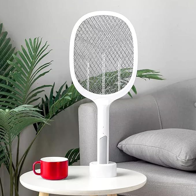 Plastic Racket Automatic Mosquito Killer Swatter/Bat | GECKO White 400 mAh Lithium Battery Mosquito Killer