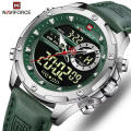 NaviForce NF9208 Men's Dual Display LCD Leather Strap Complete Calendar Wristwatch -Silver/Green. 